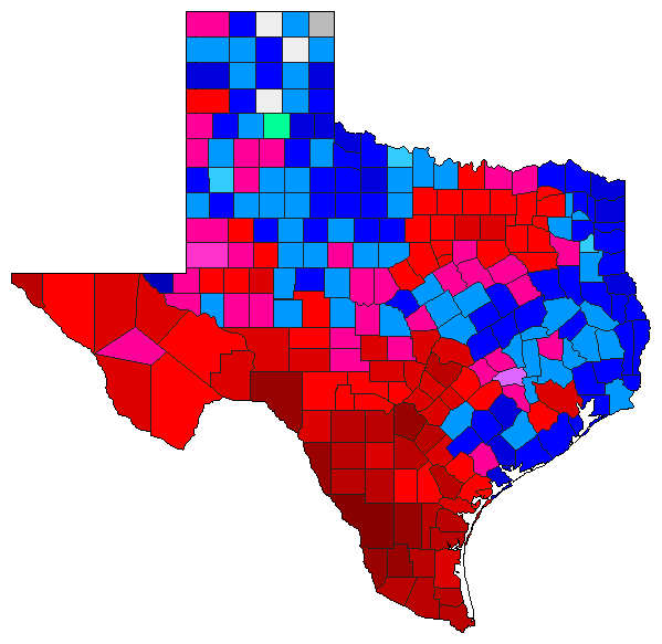 2008 Texas County Map of Democratic Primary Election Results for Senator