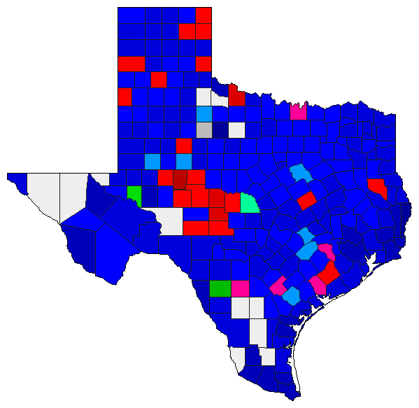 2010 Texas County Map of Republican Primary Election Results for Governor
