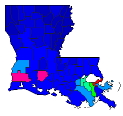 1991 Louisiana County Map of Open Primary Election Results for Secretary of State