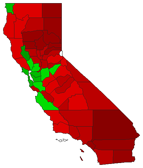 1908 California County Map of General Election Results for Initiative
