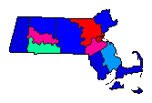 1938 Massachusetts County Map of Democratic Primary Election Results for Governor