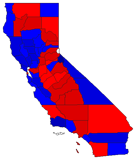 1938 California County Map of General Election Results for Lt. Governor