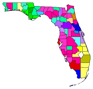 1940 Florida County Map of Democratic Primary Election Results for Governor