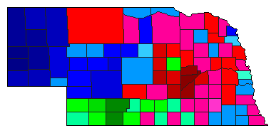 1950 Nebraska County Map of Democratic Primary Election Results for Governor