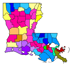 1952 Louisiana County Map of Democratic Primary Election Results for Governor