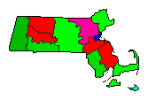 1954 Massachusetts County Map of Democratic Primary Election Results for State Treasurer