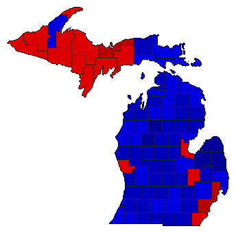 1954 Michigan County Map of General Election Results for State Treasurer