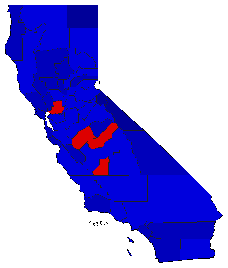 1954 California County Map of General Election Results for Lt. Governor