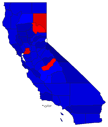 1954 California County Map of General Election Results for Secretary of State