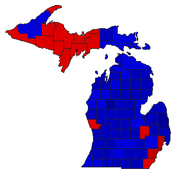1956 Michigan County Map of General Election Results for Secretary of State