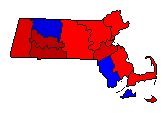 1960 Massachusetts County Map of Democratic Primary Election Results for Senator