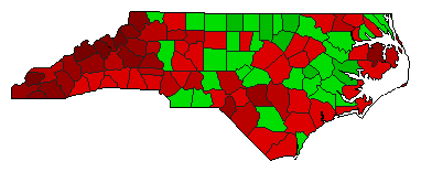 1960 North Carolina County Map of Democratic Runoff Election Results for Governor