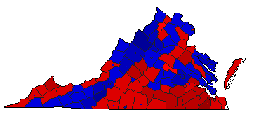 1960 Virginia County Map of General Election Results for President