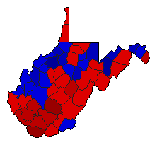 1960 West Virginia County Map of General Election Results for President