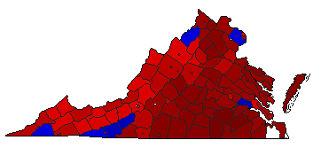 1961 Virginia County Map of General Election Results for Lt. Governor