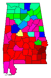 1962 Alabama County Map of Democratic Primary Election Results for Governor