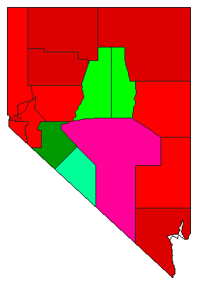 1962 Nevada County Map of Democratic Primary Election Results for Lt. Governor