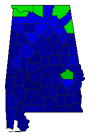 1964 Alabama County Map of General Election Results for President