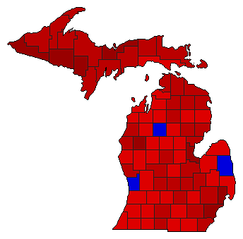 1964 Michigan County Map of General Election Results for President