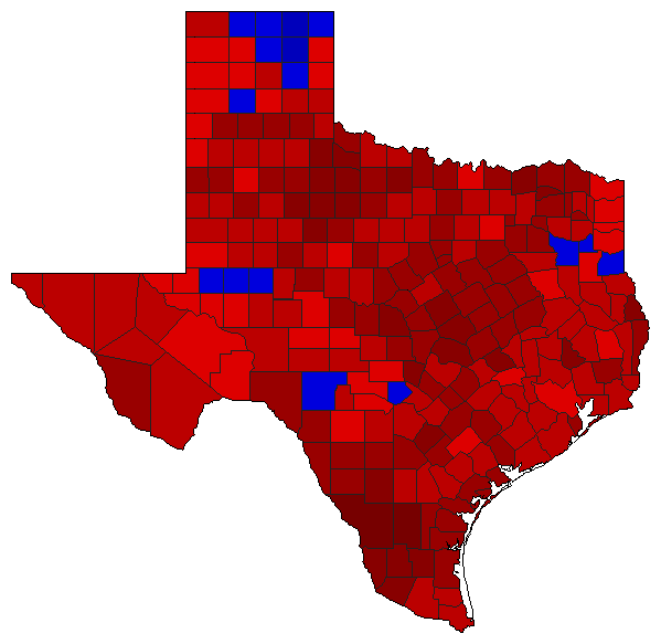 1964 Texas County Map of General Election Results for President