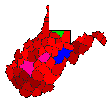 1964 West Virginia County Map of Democratic Primary Election Results for Governor