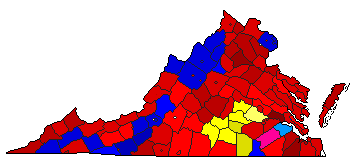 1965 Virginia County Map of General Election Results for Lt. Governor