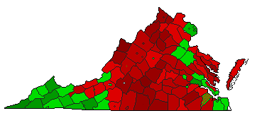 1966 Virginia County Map of Democratic Runoff Election Results for Senator