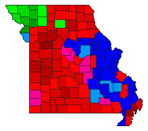 1968 Missouri County Map of Democratic Primary Election Results for Lt. Governor