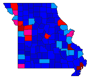 1968 Missouri County Map of Democratic Primary Election Results for State Treasurer