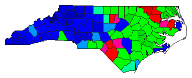 1968 North Carolina County Map of General Election Results for President