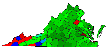 1970 Virginia County Map of General Election Results for Senator