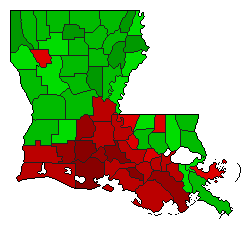 1971 Louisiana County Map of Democratic Runoff Election Results for Governor