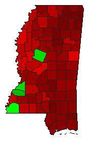 1971 Mississippi County Map of General Election Results for Governor