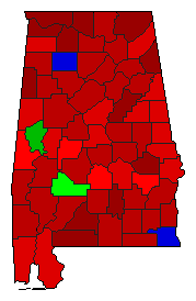 1972 Alabama County Map of General Election Results for Senator
