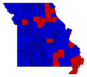 1972 Missouri County Map of General Election Results for Governor