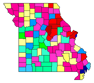 1972 Missouri County Map of Democratic Primary Election Results for Lt. Governor