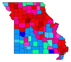 1972 Missouri County Map of Democratic Primary Election Results for State Treasurer