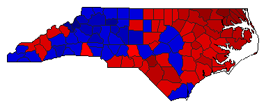 1972 North Carolina County Map of General Election Results for Governor