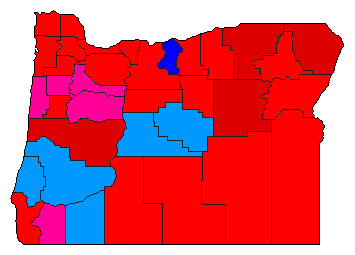 1972 Oregon County Map of Democratic Primary Election Results for Senator