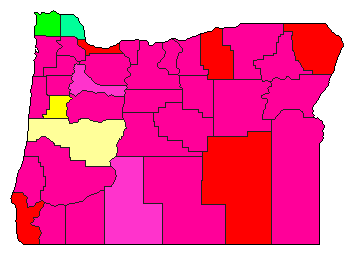 1972 Oregon County Map of Democratic Primary Election Results for State Treasurer