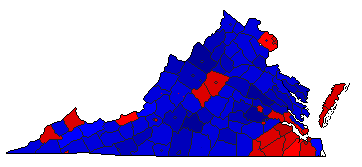 1972 Virginia County Map of General Election Results for Senator