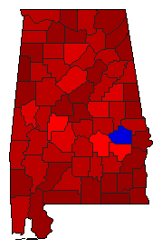 1974 Alabama County Map of Democratic Primary Election Results for Governor