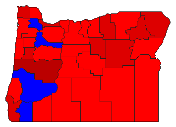 1974 Oregon County Map of Democratic Primary Election Results for Senator