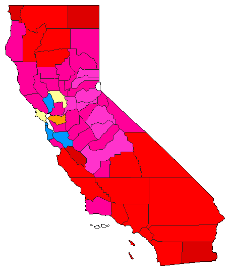 1974 California County Map of Democratic Primary Election Results for Governor