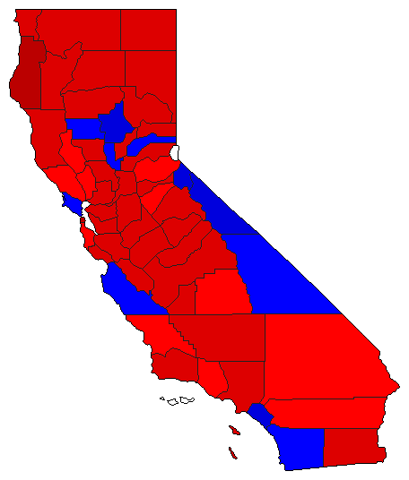 1974 California County Map of General Election Results for State Treasurer