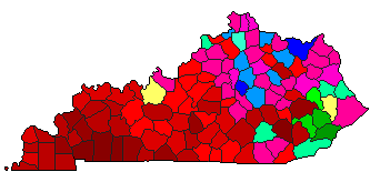 1975 Kentucky County Map of Democratic Primary Election Results for State Auditor