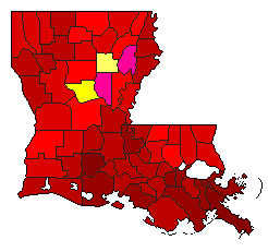 1975 Louisiana County Map of General Election Results for Governor