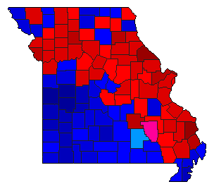 1976 Missouri County Map of Democratic Primary Election Results for Governor