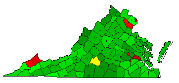1976 Virginia County Map of General Election Results for Senator