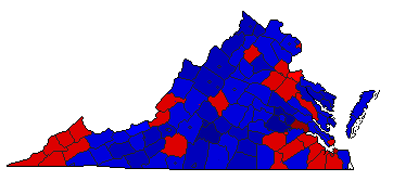 1977 Virginia County Map of General Election Results for Governor